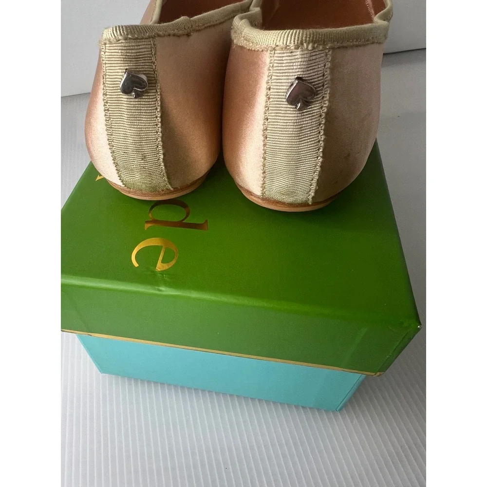 Kate Spade Freya Roasted Peanut Satin Crystal Bow Ballet Flats Pink 6.5M NEW